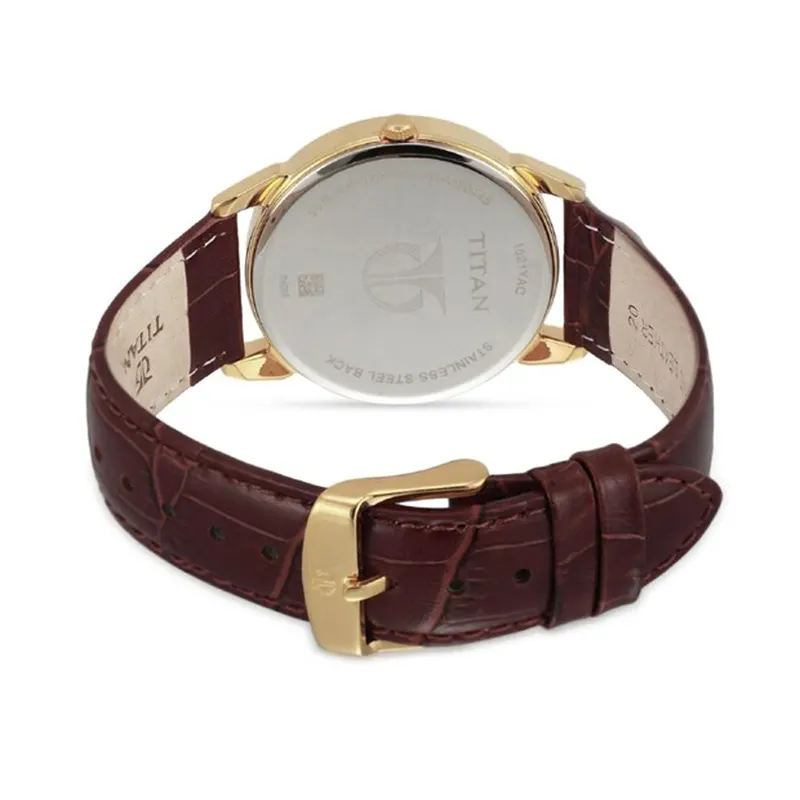 Titan Workwear White Dial Brown Leather Men's Watch- 1521YL08